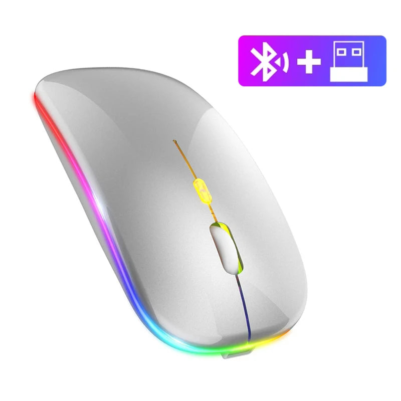 Wireless Bluetooth Mouse - 2.4GHz Rechargeable Silent LED Backlit Gaming Mouse with 1600 DPI for PC and Laptop