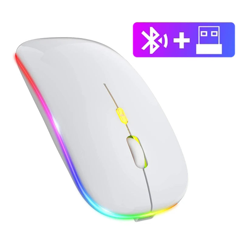 Wireless Bluetooth Mouse - 2.4GHz Rechargeable Silent LED Backlit Gaming Mouse with 1600 DPI for PC and Laptop