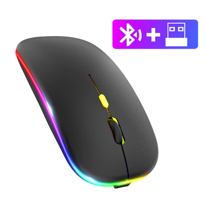 Wireless Bluetooth Mouse - 2.4GHz Rechargeable Silent LED Backlit Gaming Mouse with 1600 DPI for PC and Laptop